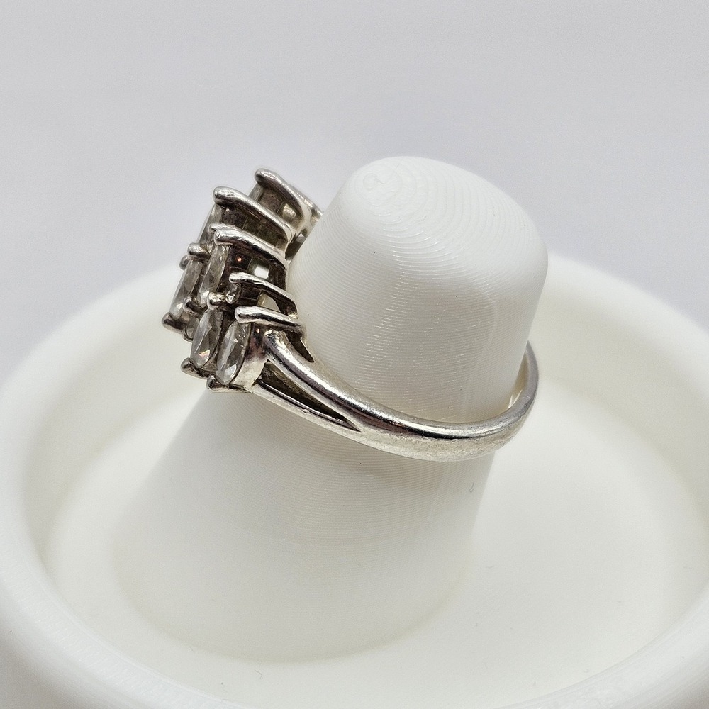 DQCZ Diamonique 925 Sterling Silver Cocktail Ring CZ Marquise Cluster Size 8 - Picture 6 of 10
